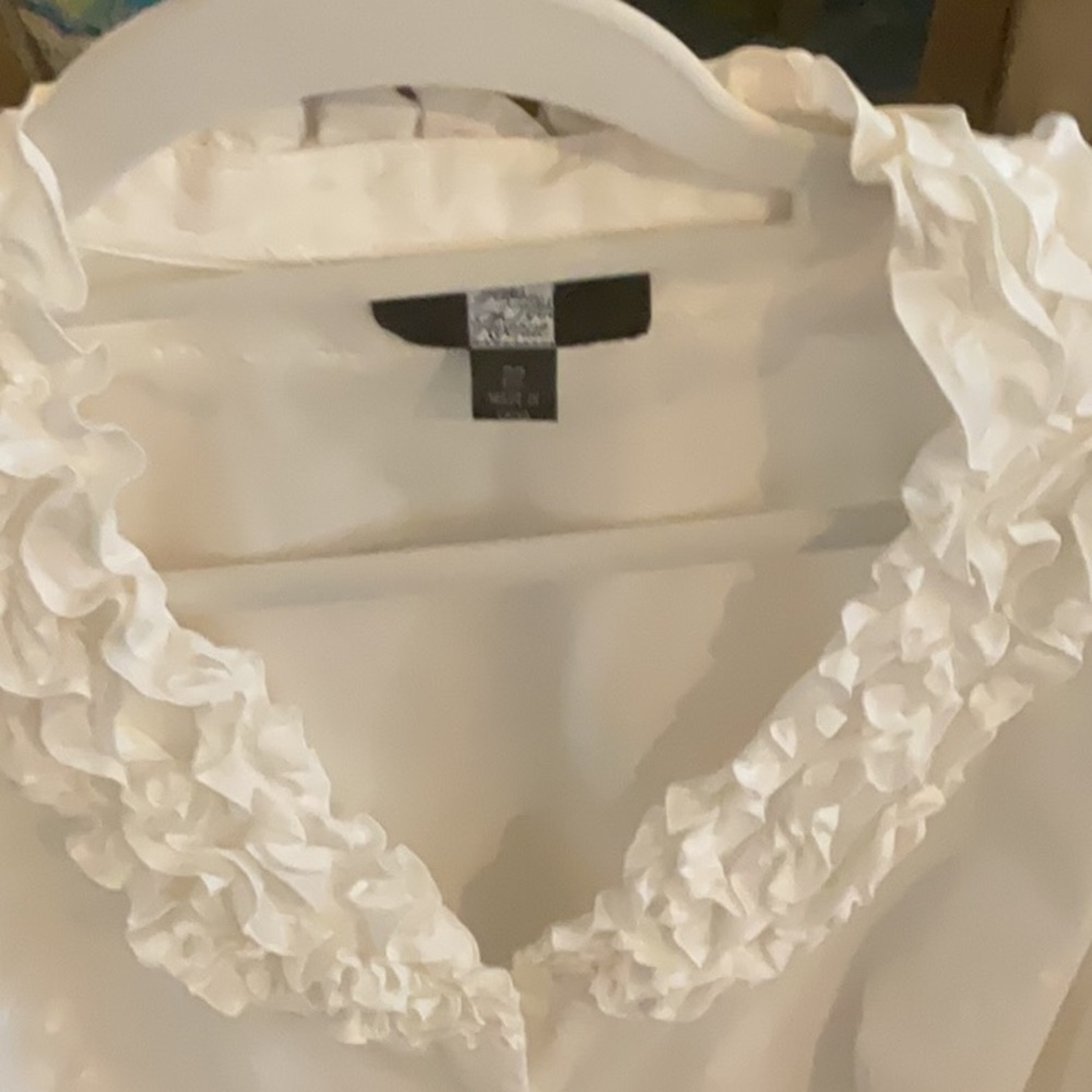 White Ruffle-Trim Blouse - Picture 2 of 4